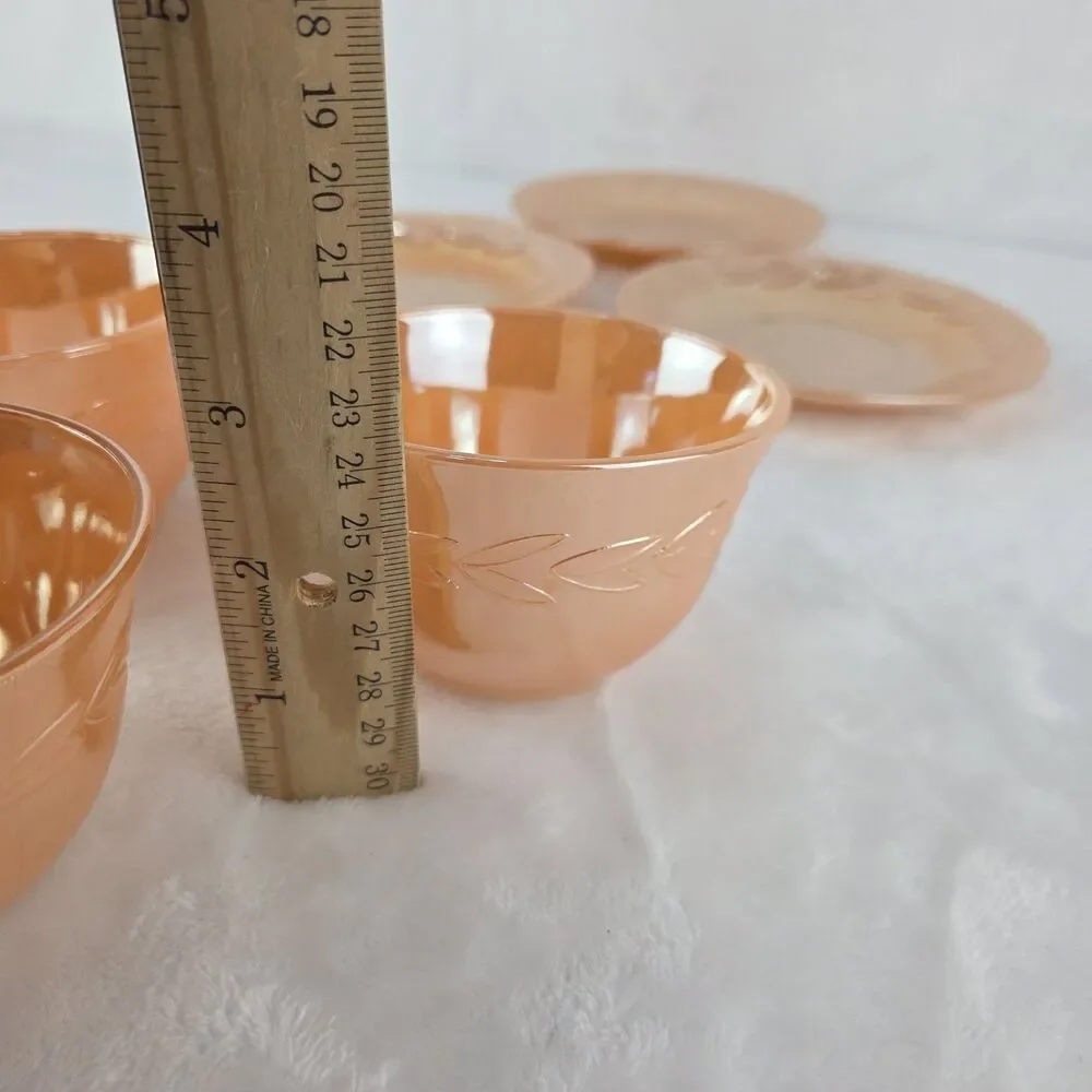 Vintage Set Of 3 Fire King Peach Luster Coffee Tea Cups And Saucers USA
